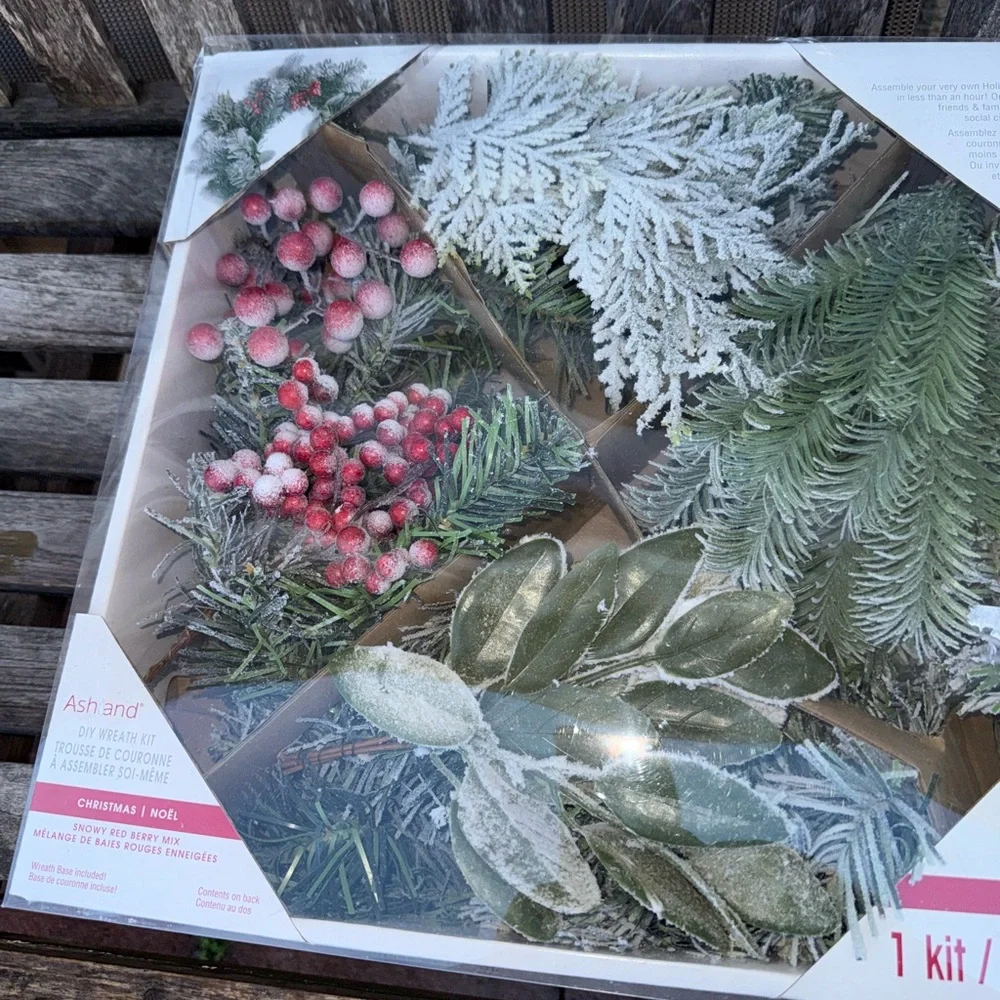 Ashland Frosted Holiday Wreath Kit with Red and Green Accents